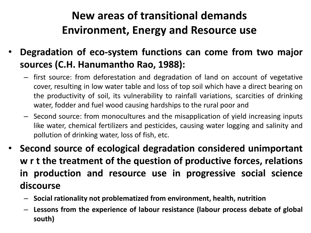 new areas of transitional demands environment