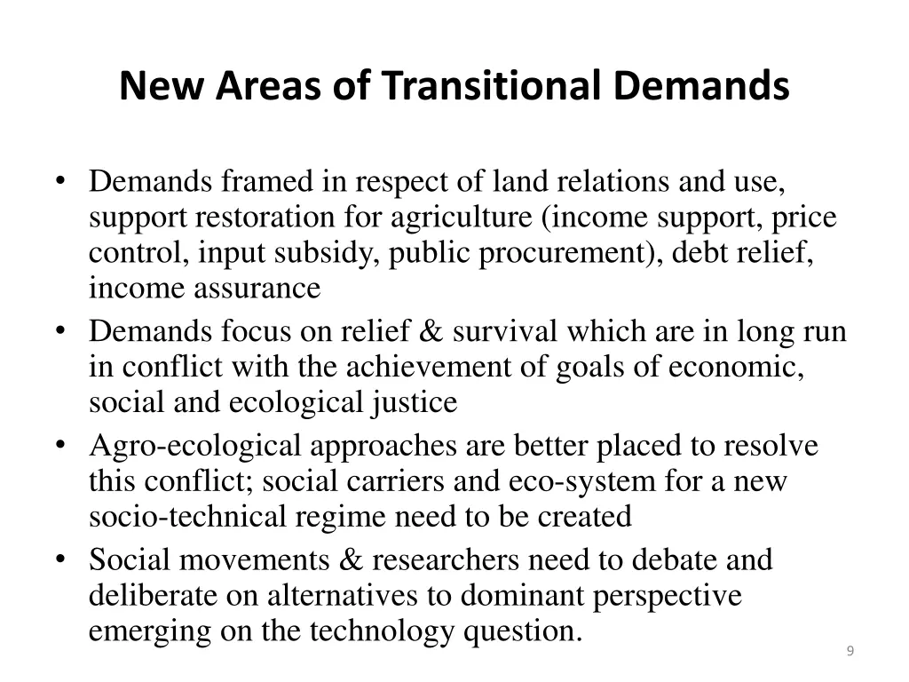 new areas of transitional demands