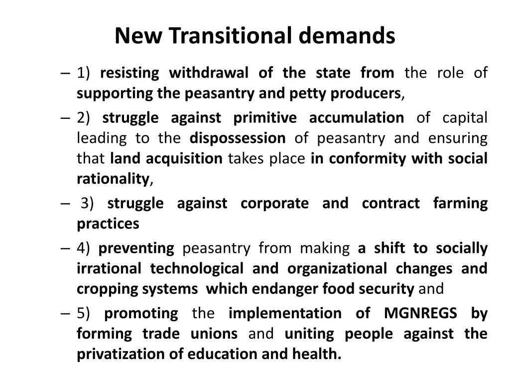 new transitional demands