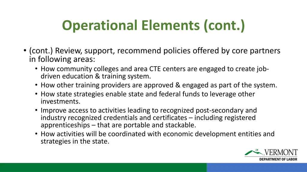 operational elements cont