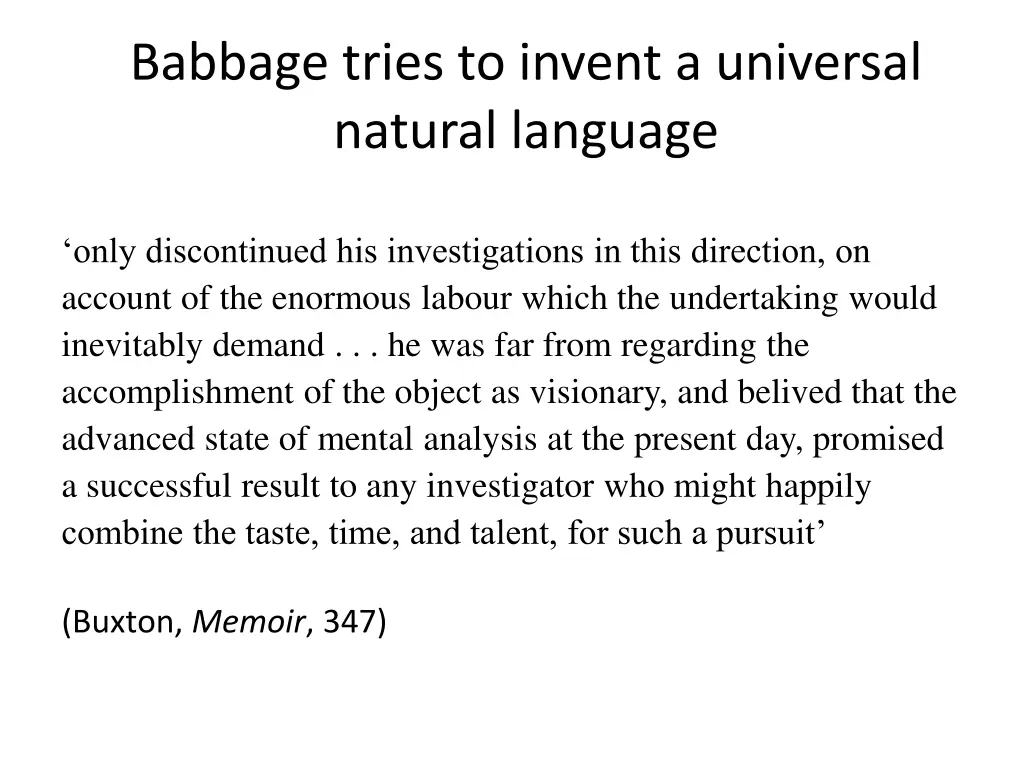 babbage tries to invent a universal natural