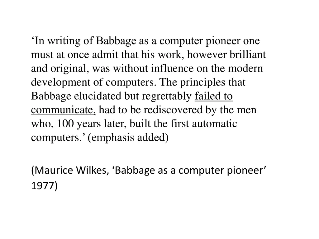 in writing of babbage as a computer pioneer