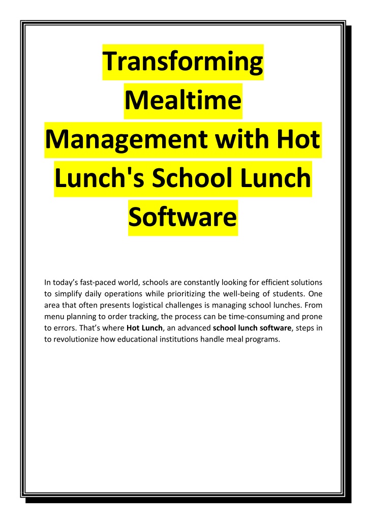 transforming mealtime management with hot lunch