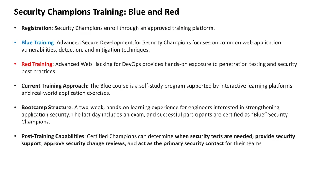 security champions training blue and red