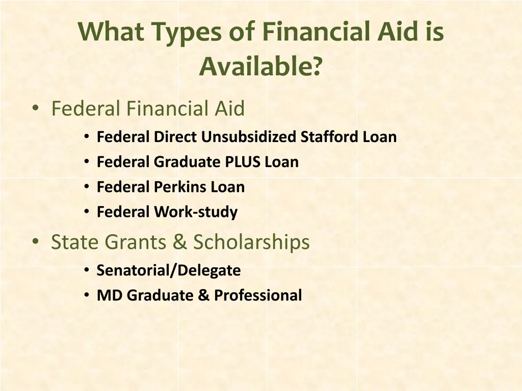 what types of financial aid is available federal