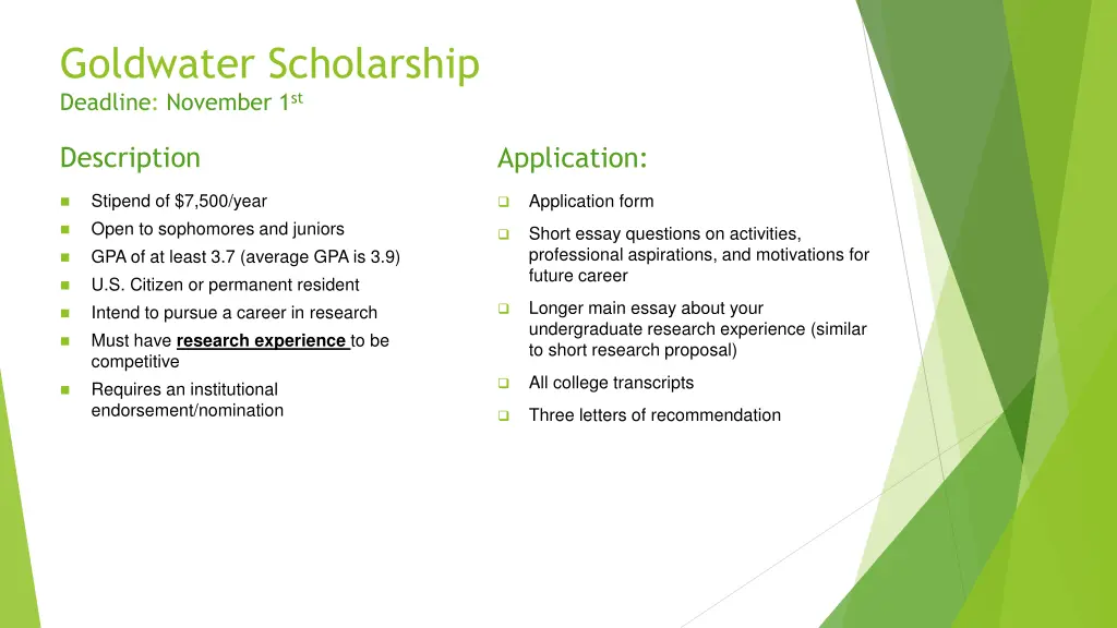 goldwater scholarship deadline november 1 st