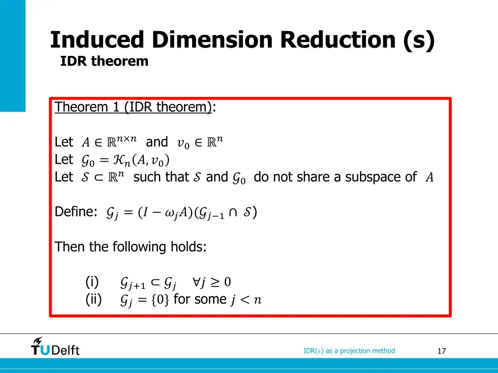 induced dimension reduction s idr theorem