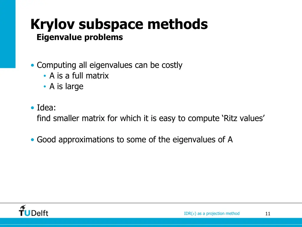 krylov subspace methods eigenvalue problems