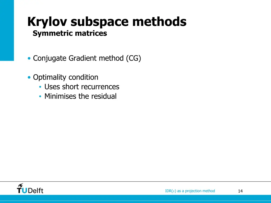krylov subspace methods symmetric matrices