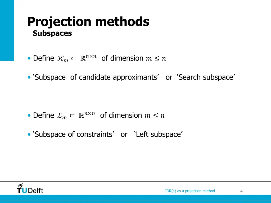 projection methods subspaces