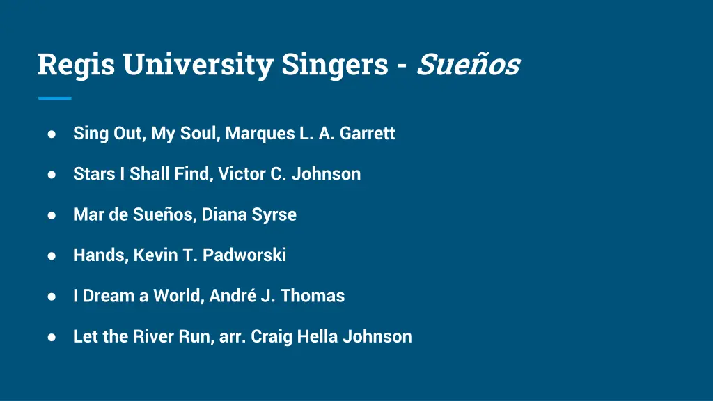 regis university singers sue os