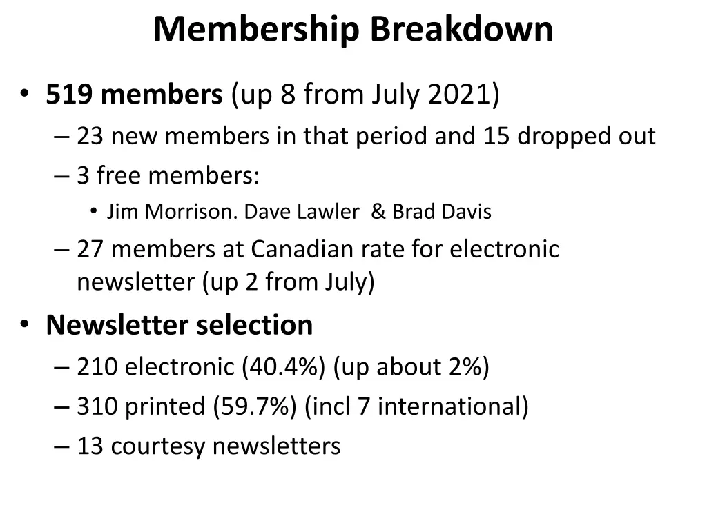 membership breakdown