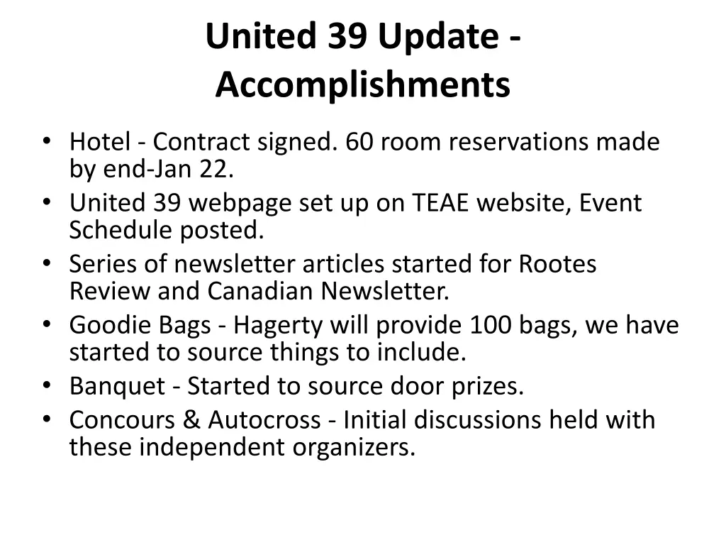 united 39 update accomplishments