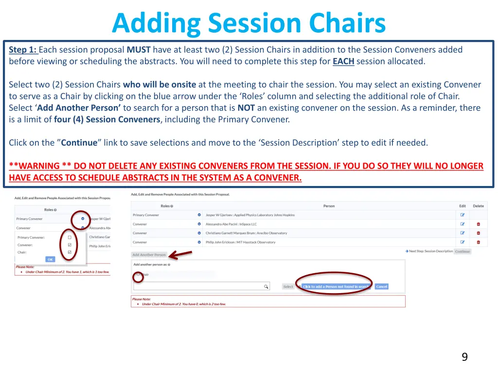 adding session chairs