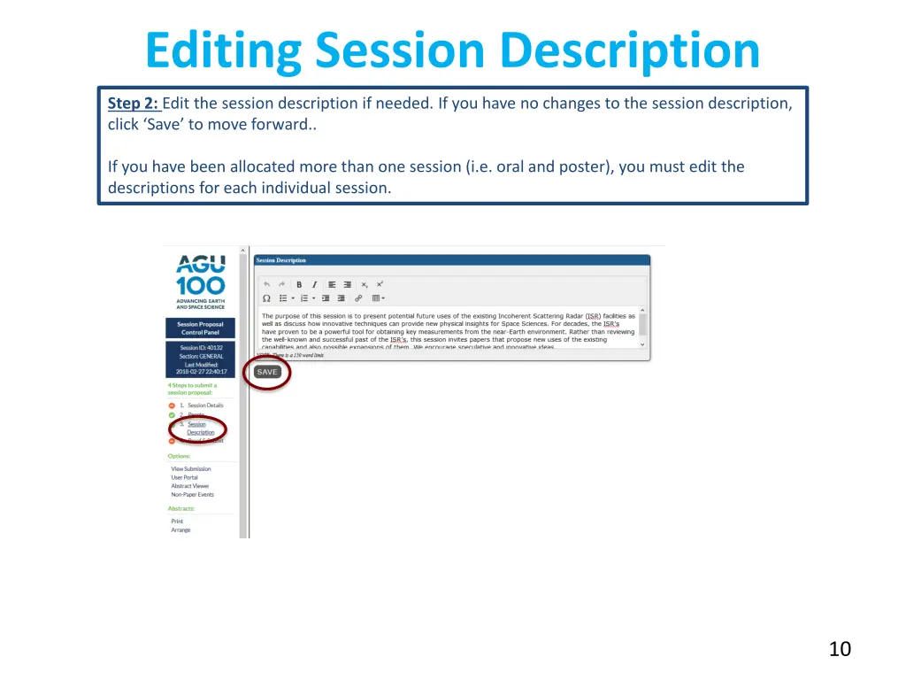 editing session description