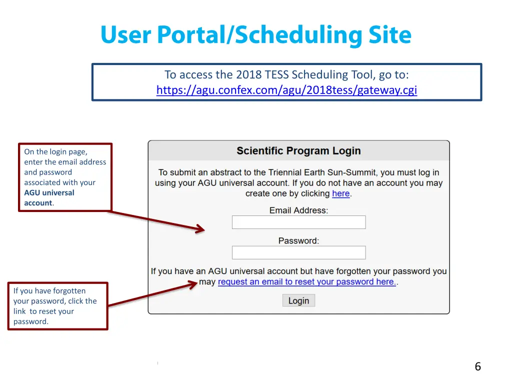 to access the 2018 tess scheduling tool
