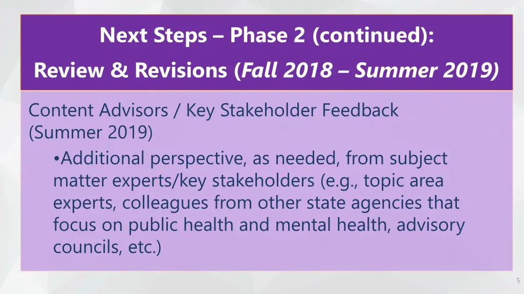 next steps phase 2 continued review revisions