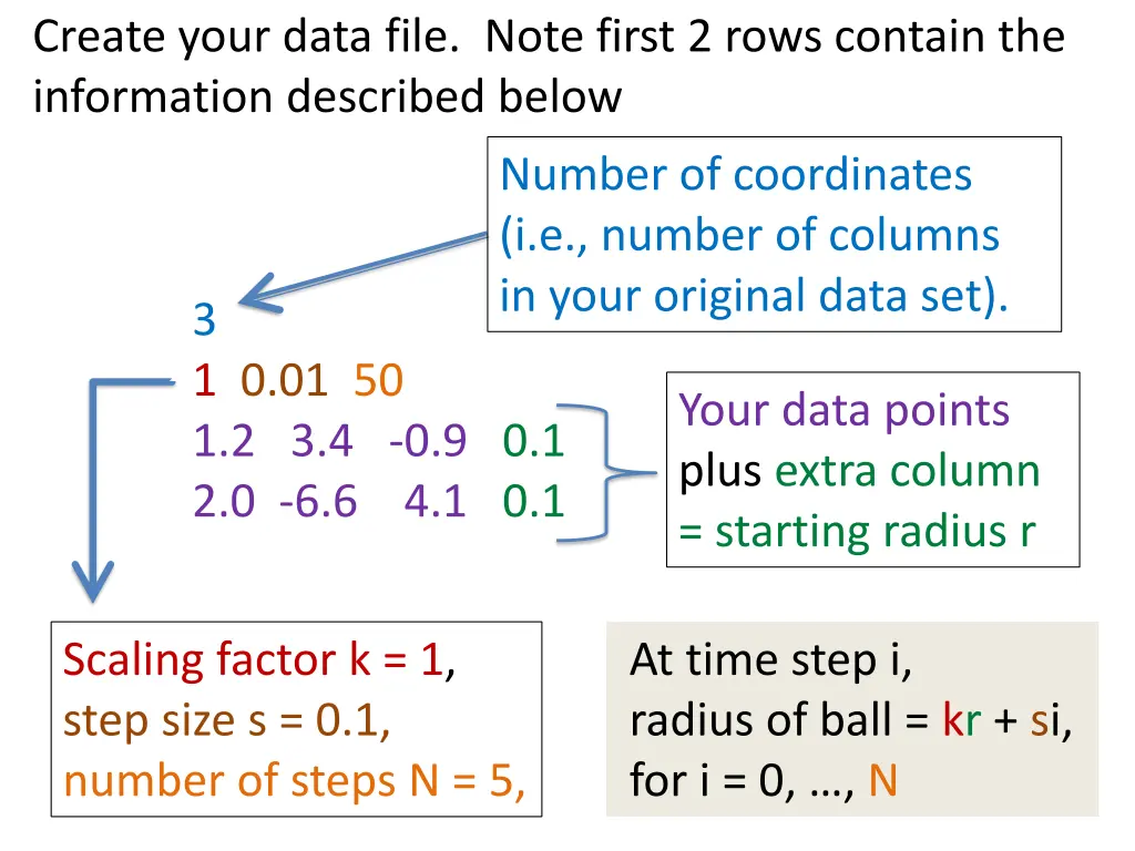 create your data file note first 2 rows contain