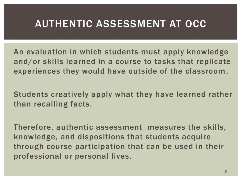 authentic assessment at occ