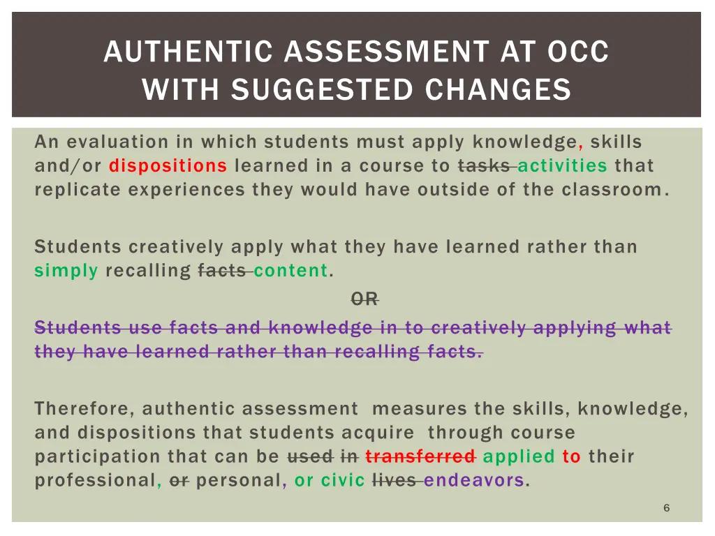 authentic assessment at occ with suggested changes
