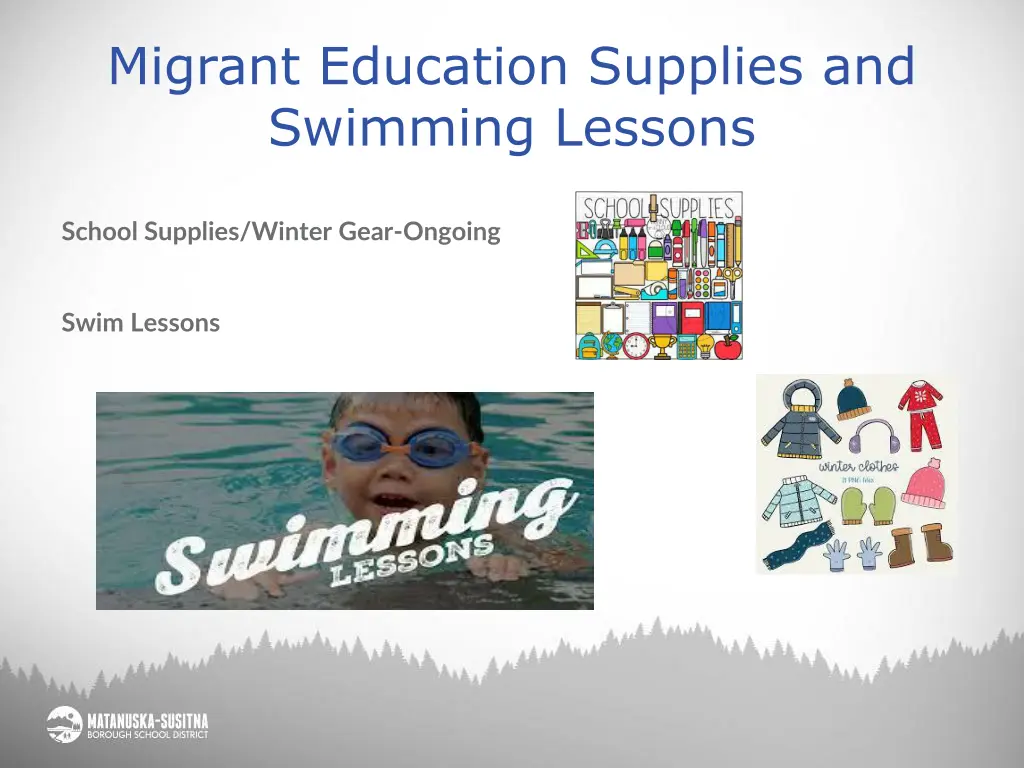 migrant education supplies and swimming lessons
