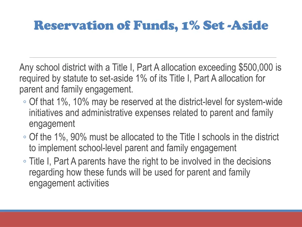 reservation of funds 1 set aside