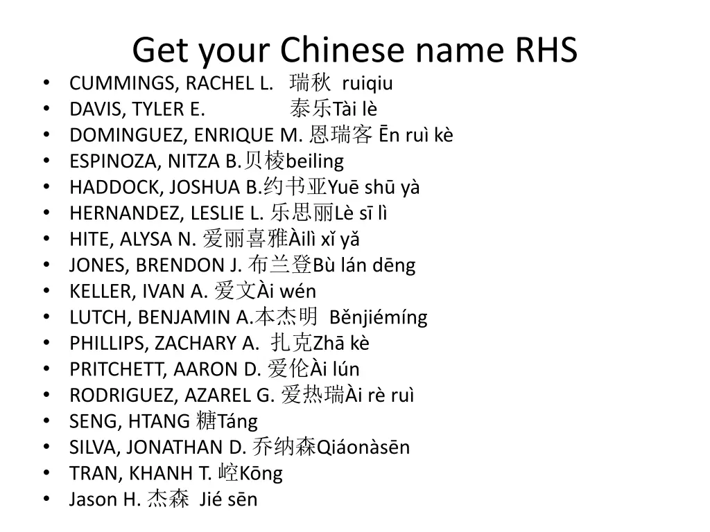 get your chinese name rhs cummings rachel