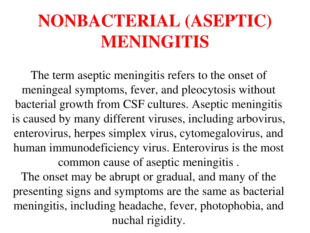 nonbacterial aseptic meningitis