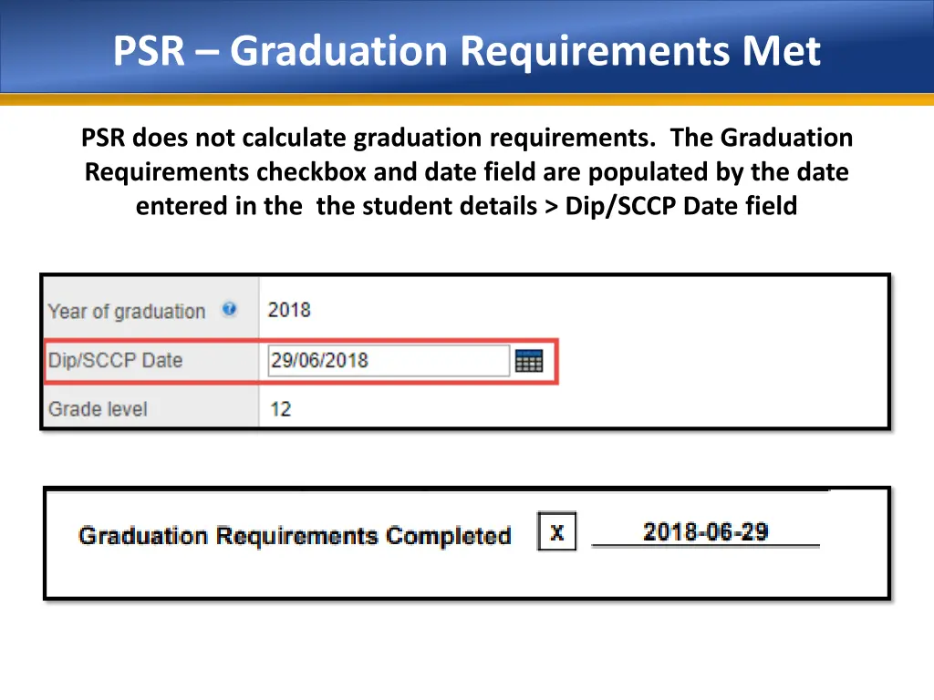 psr graduation requirements met
