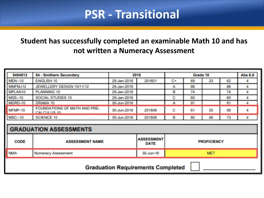 psr transitional