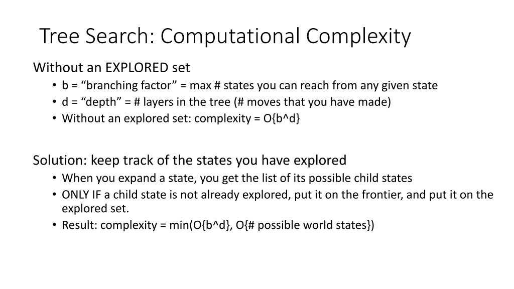 tree search computational complexity