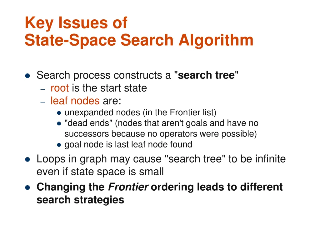 key issues of state space search algorithm