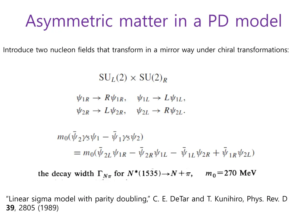 asymmetric matter in a pd model