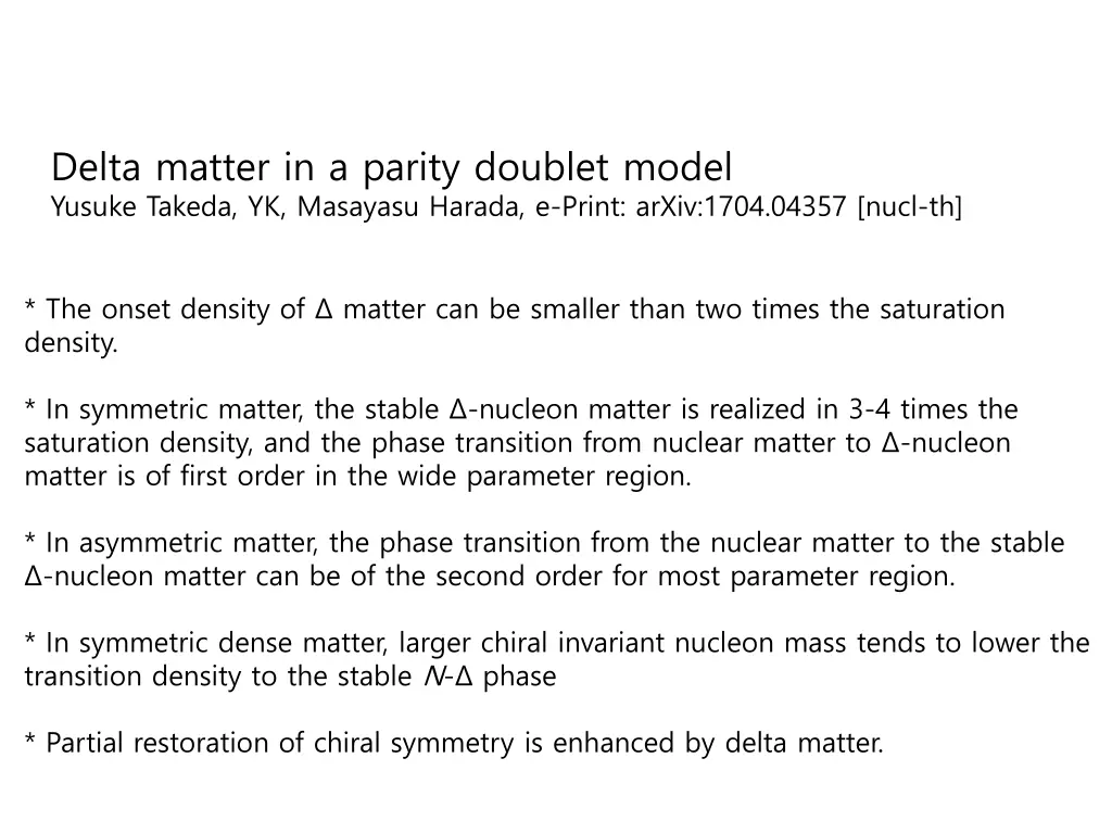 delta matter in a parity doublet model yusuke