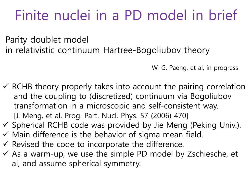 finite nuclei in a pd model in brief