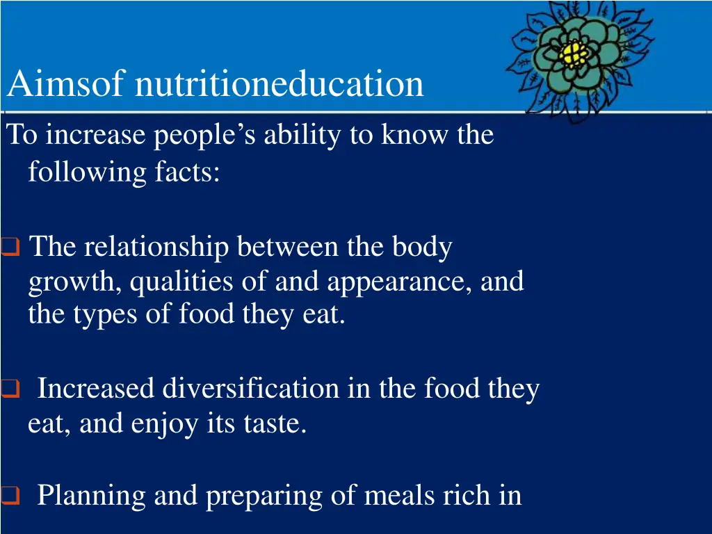 aimsof nutritioneducation to increase people