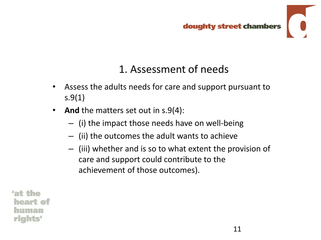 1 assessment of needs