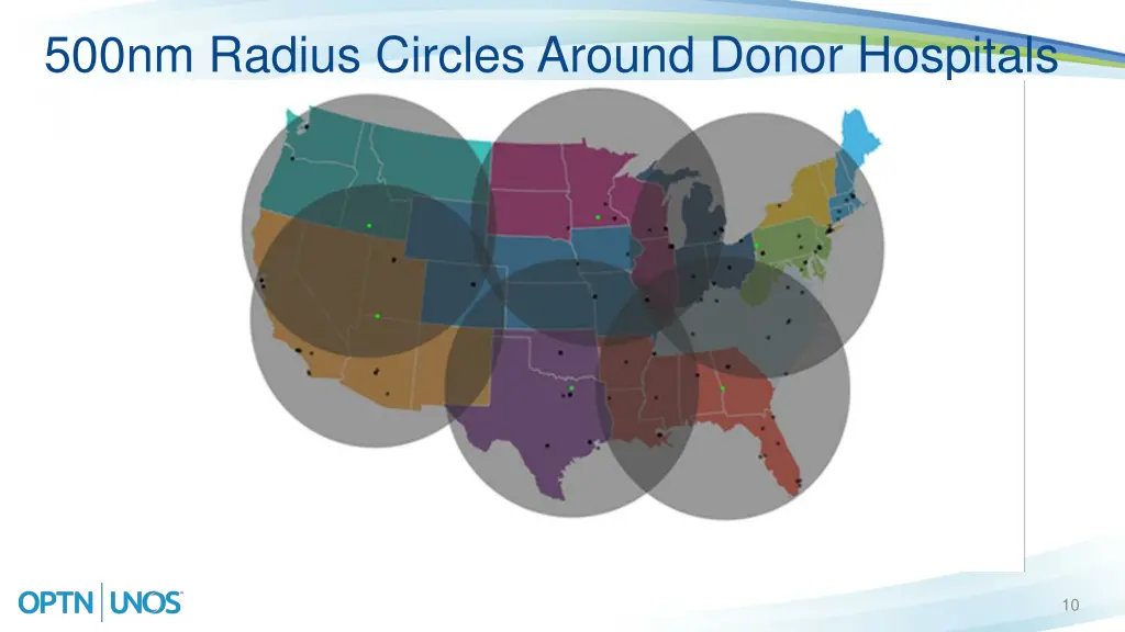 500nm radius circles around donor hospitals