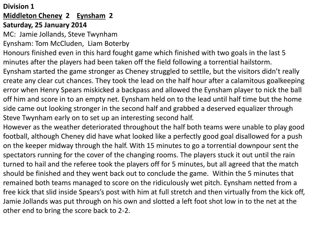 division 1 middleton cheney 2 saturday 25 january