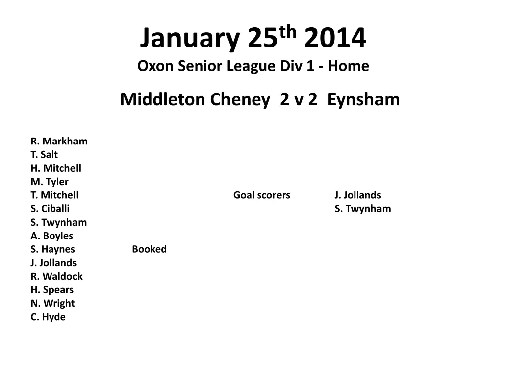 january 25 th 2014 oxon senior league div 1 home