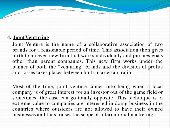 4 joint venturing joint venture is the name