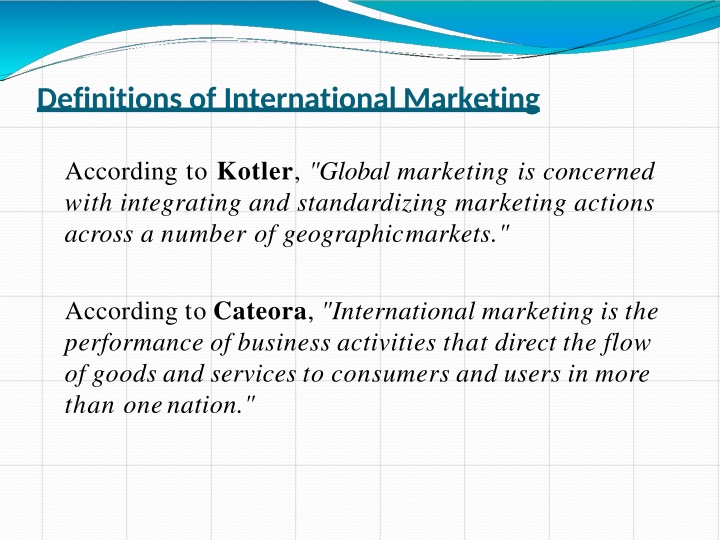 definitions of international marketing