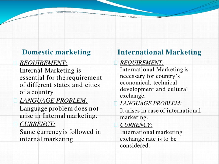 domestic marketing requirement internal marketing