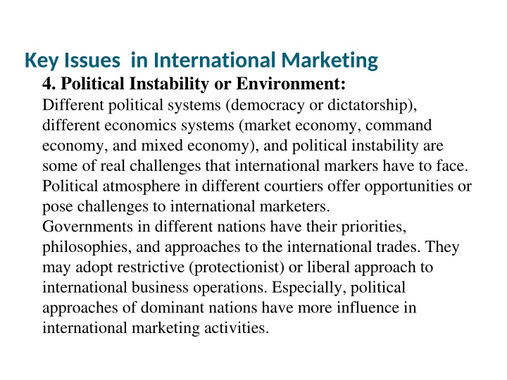 key issues in international marketing 4 political