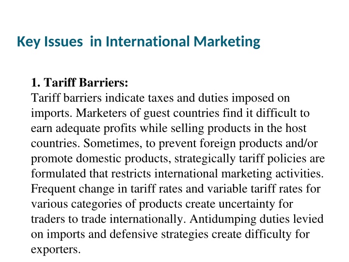 key issues in international marketing