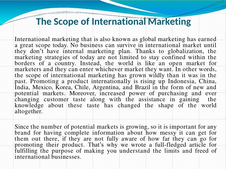 the scope of international marketing