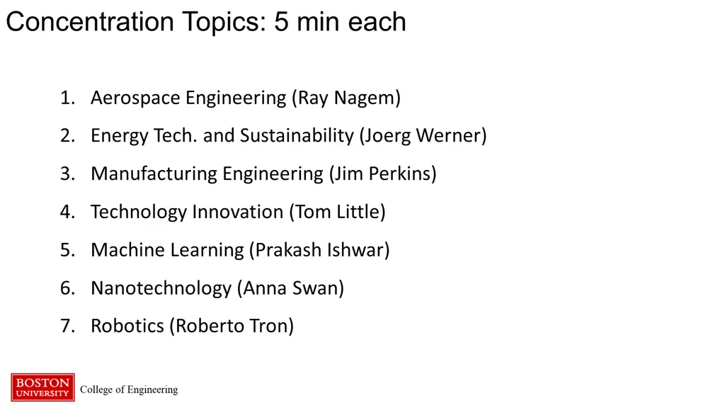 concentration topics 5 min each