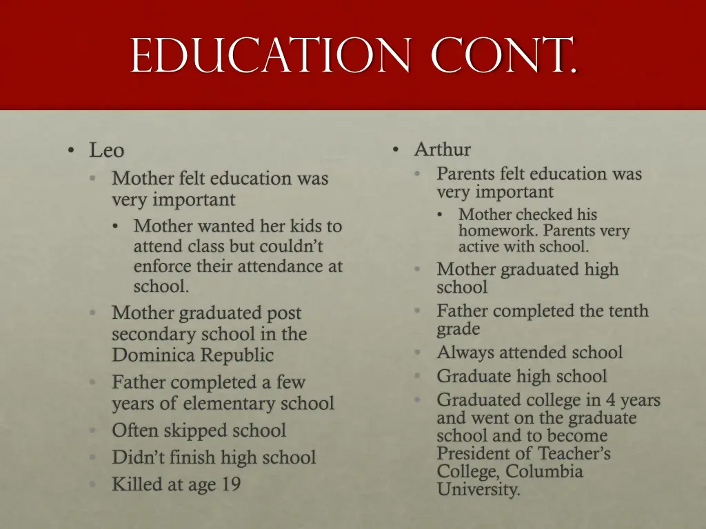education cont