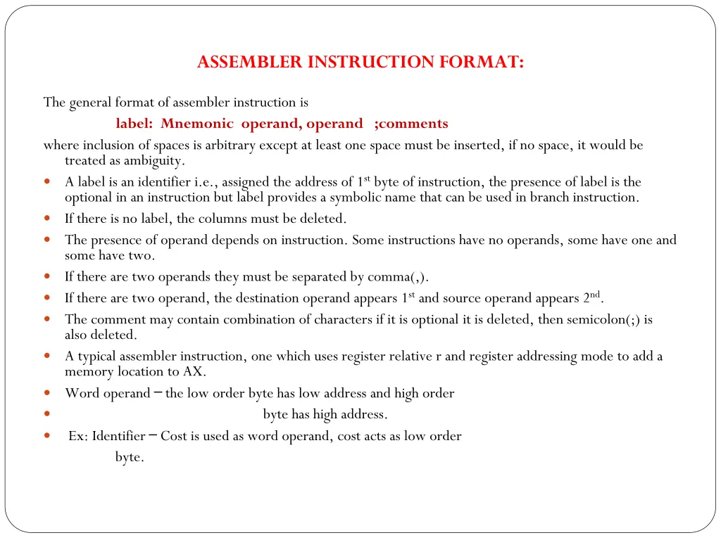 assembler instruction format