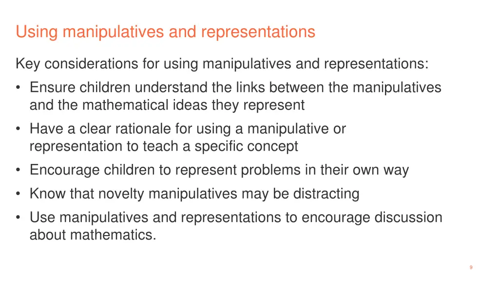 using manipulatives and representations